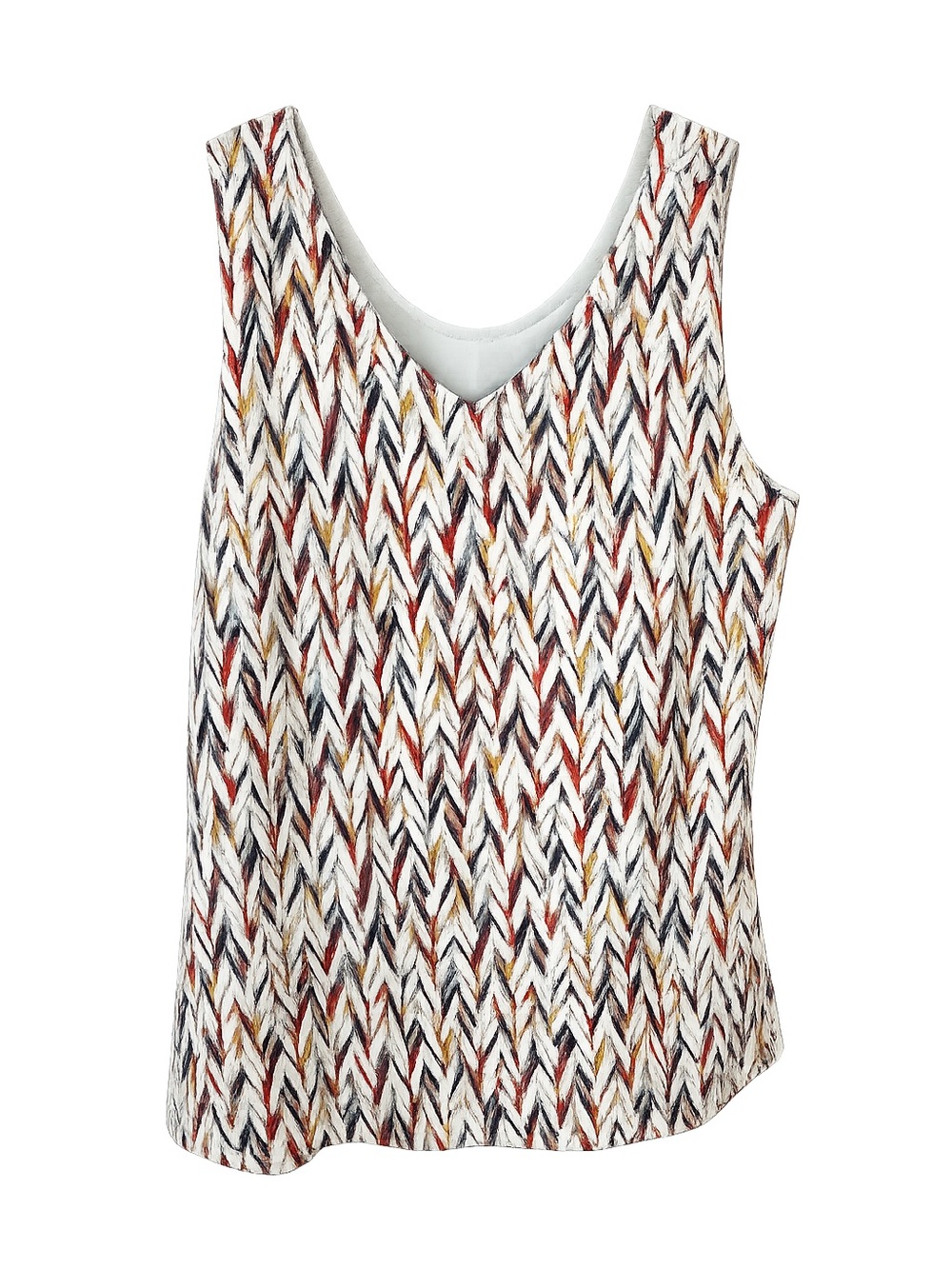 Chico's Reversible Multicolor V-Neck Knit-Print Tank Top in White, Rust & Navy